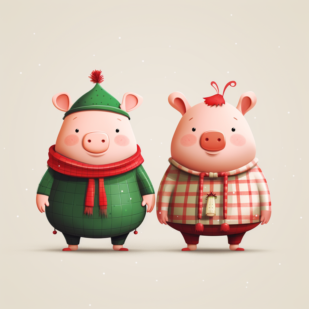 Cute Funny Pig with Christmas Bells