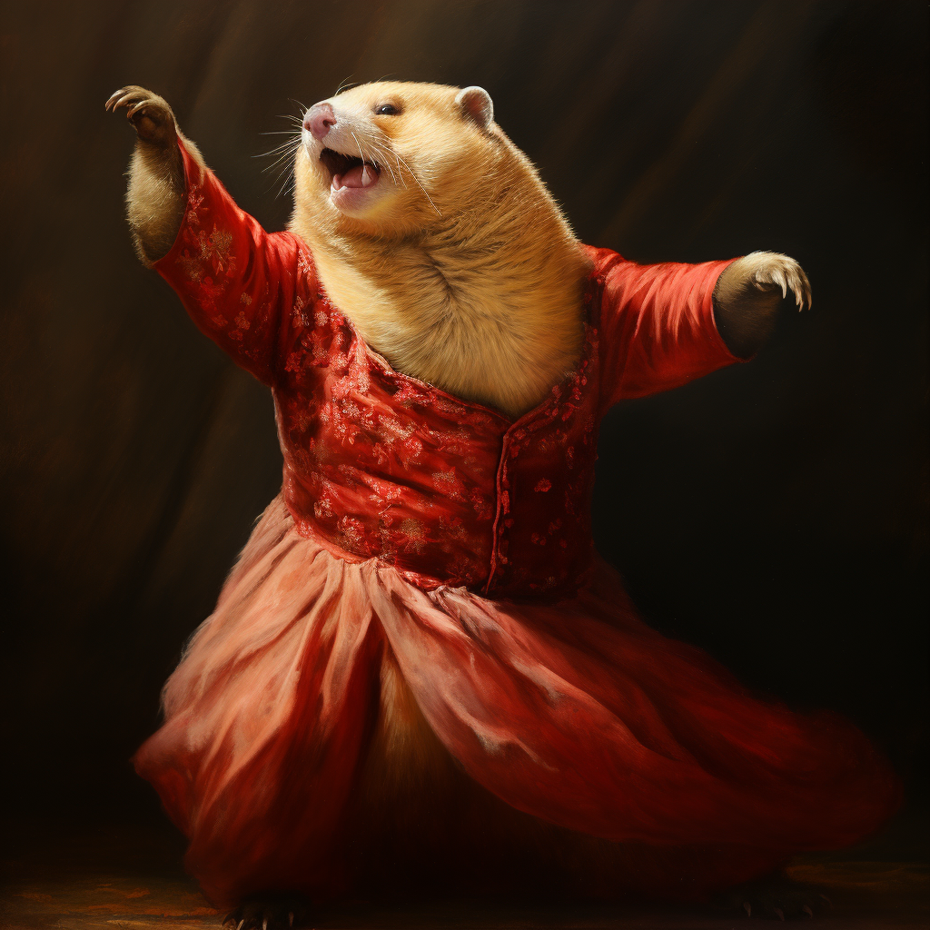 Cute fat red ferret dancing