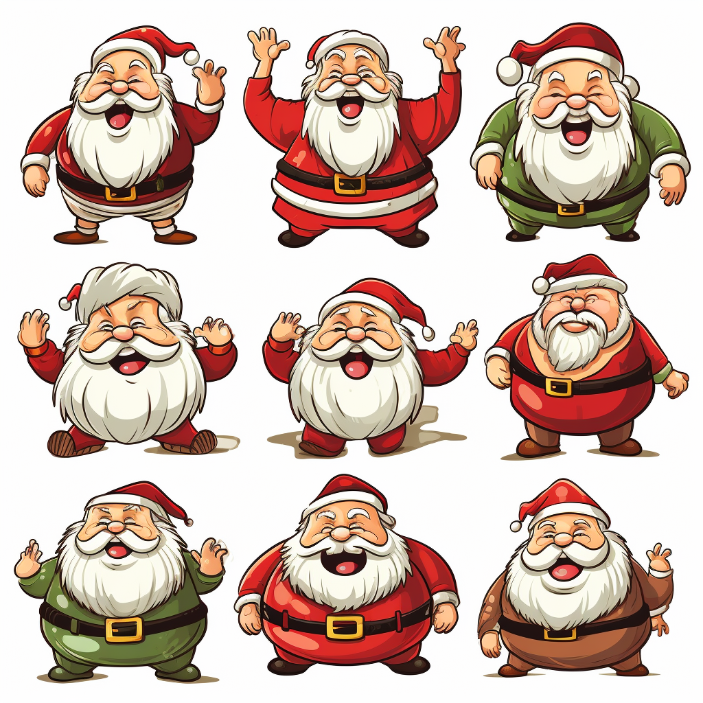 Cartoon Santa Claus with various fun expressions