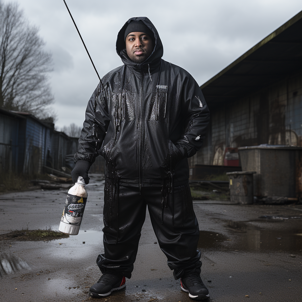 Image of a fat UK drill artist with graffiti spray can