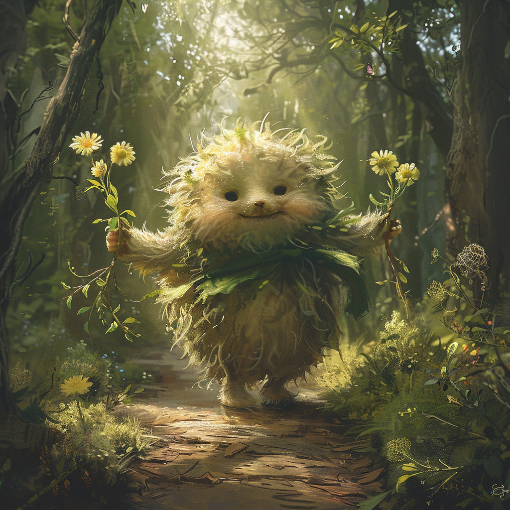 Little wood sprite in green outfit