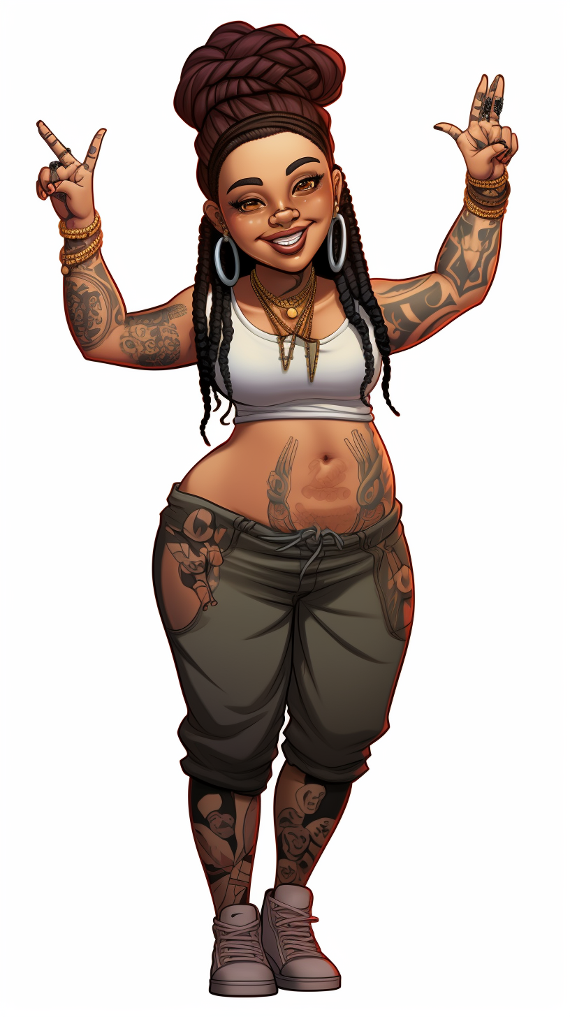 Cartoon character of a fat brown girl T-posing