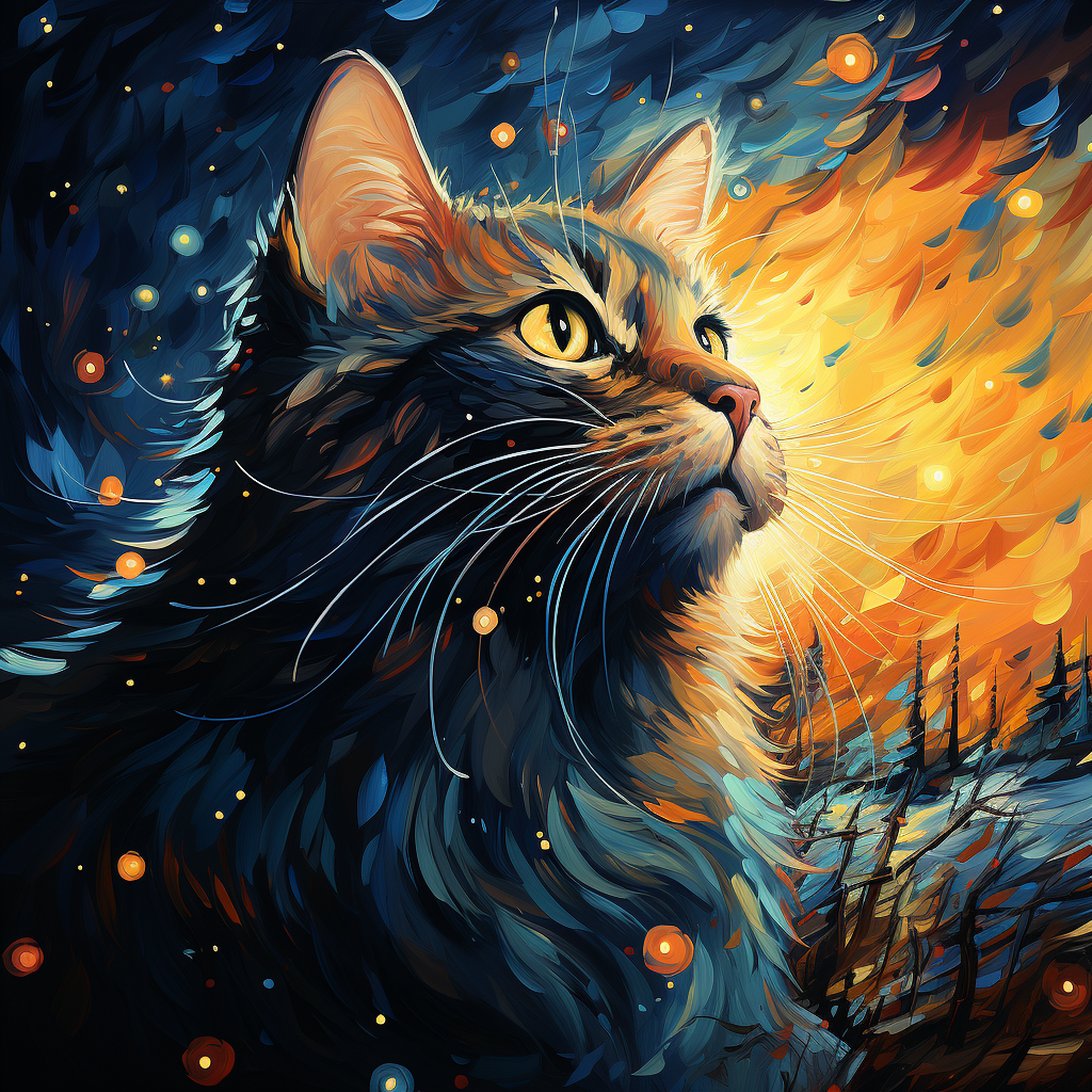 Fat cat in Van Gogh-style painting