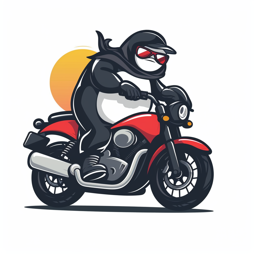 Penguin Motorcycle Rider Cartoon