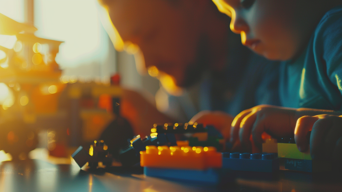 Father Child LEGO Blocks Play