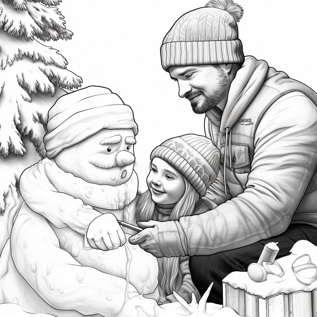 Father and daughter building snowman