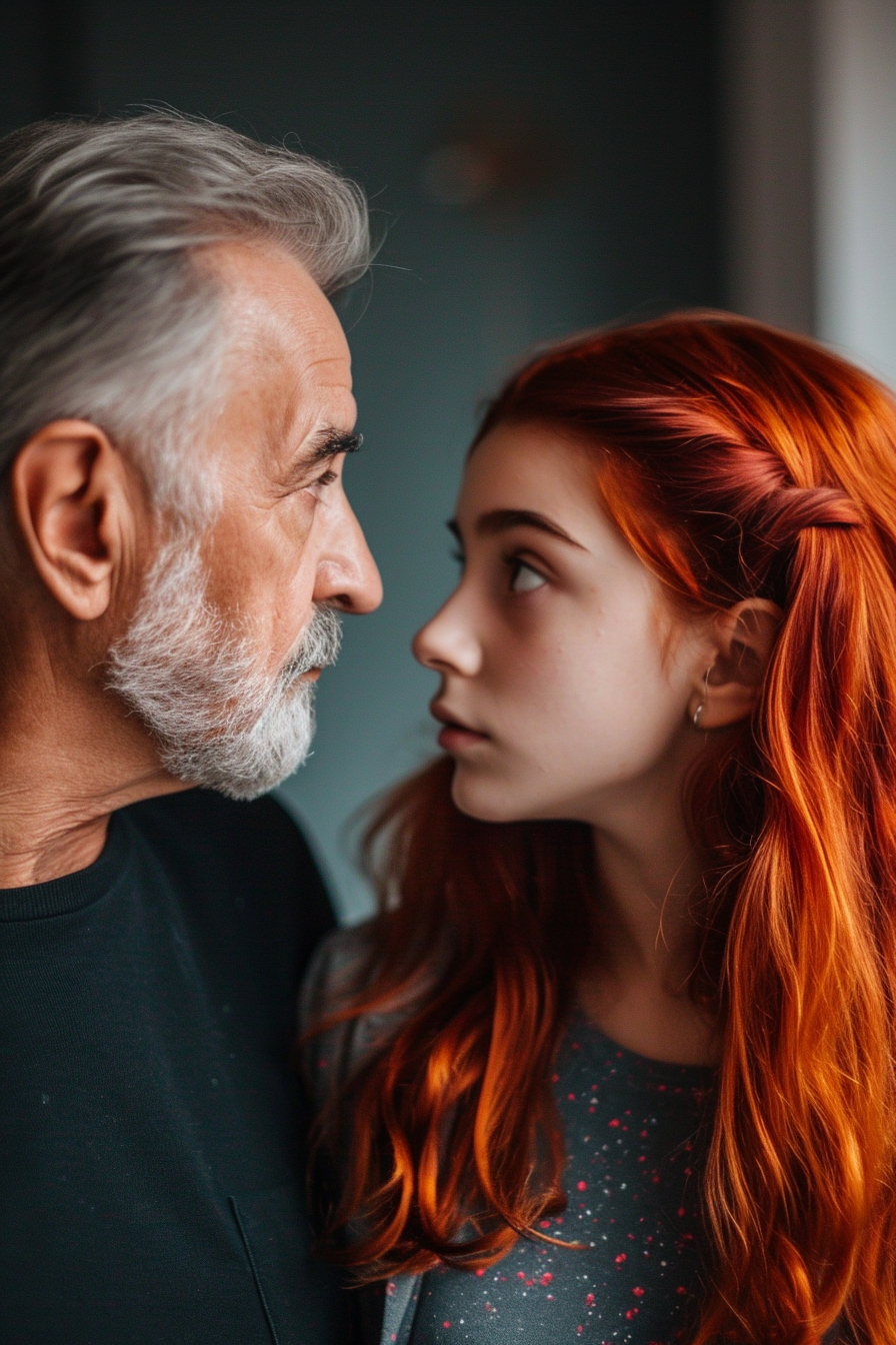 Father and Daughter Looking Confused, Red Hair