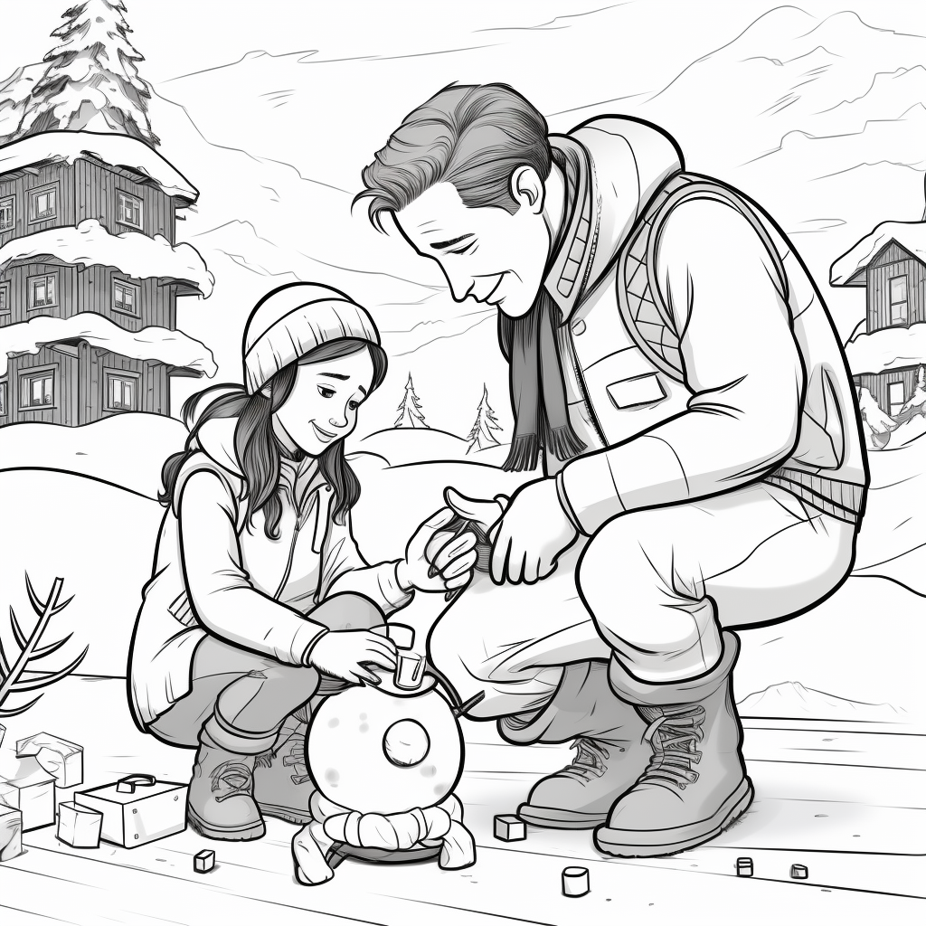 Father and Daughter Building Snowman