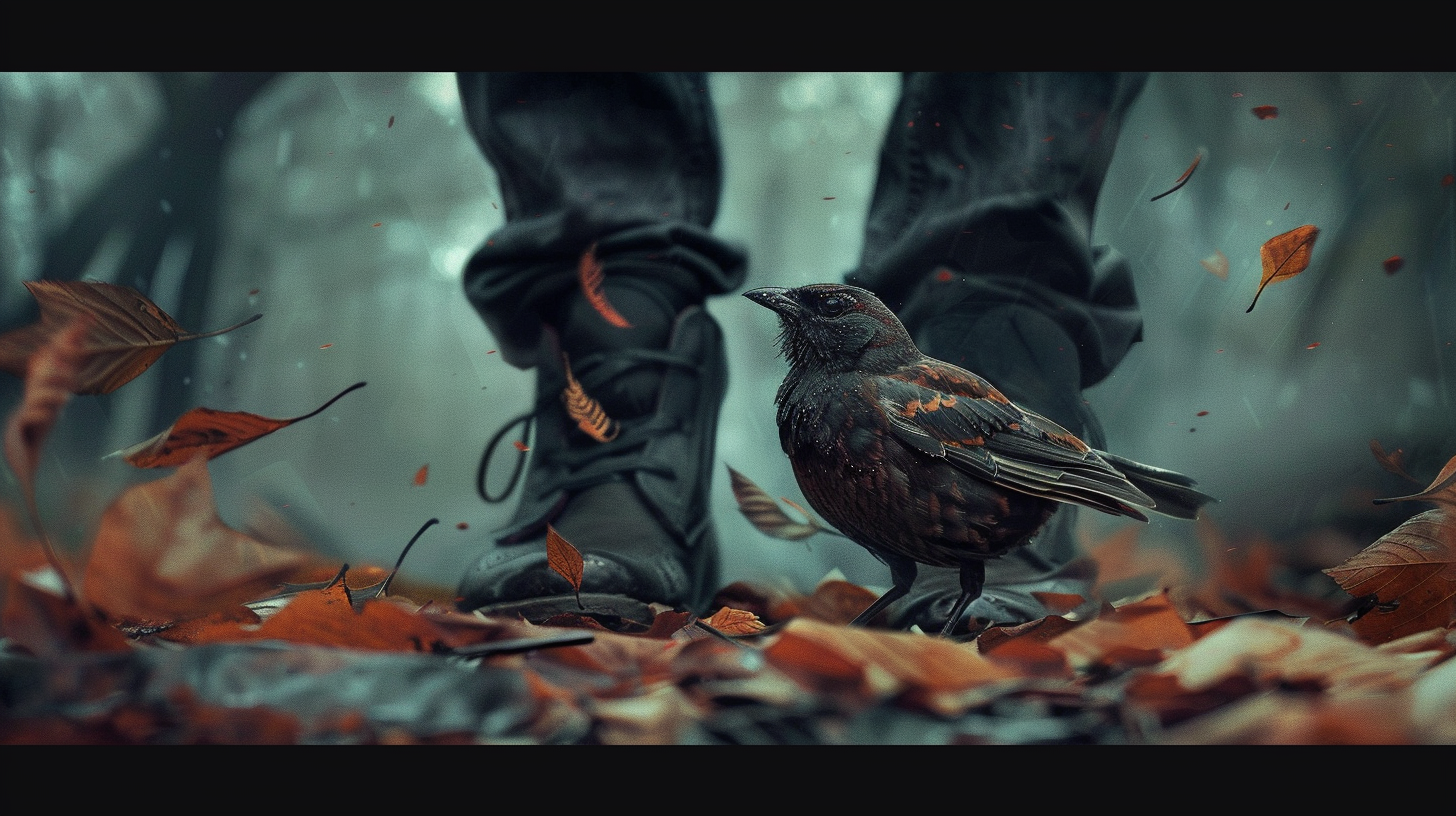 Father with dead bird by his feet