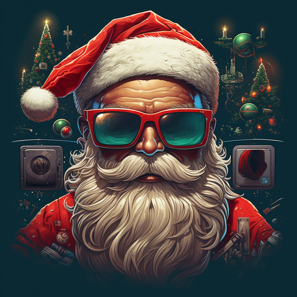 Father Christmas with sunglasses and TV