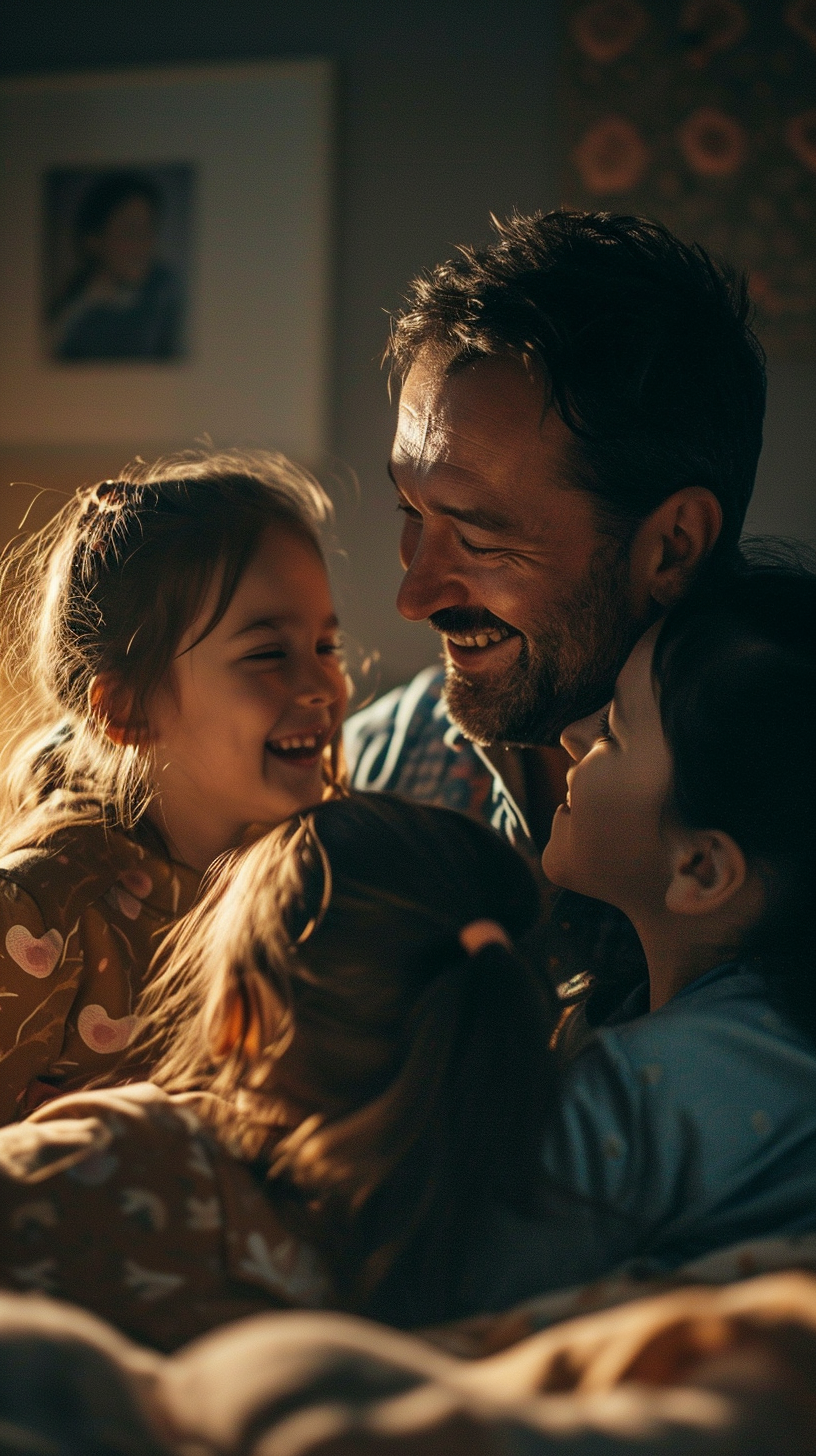 Father smiling at two daughters on IMAX Laser