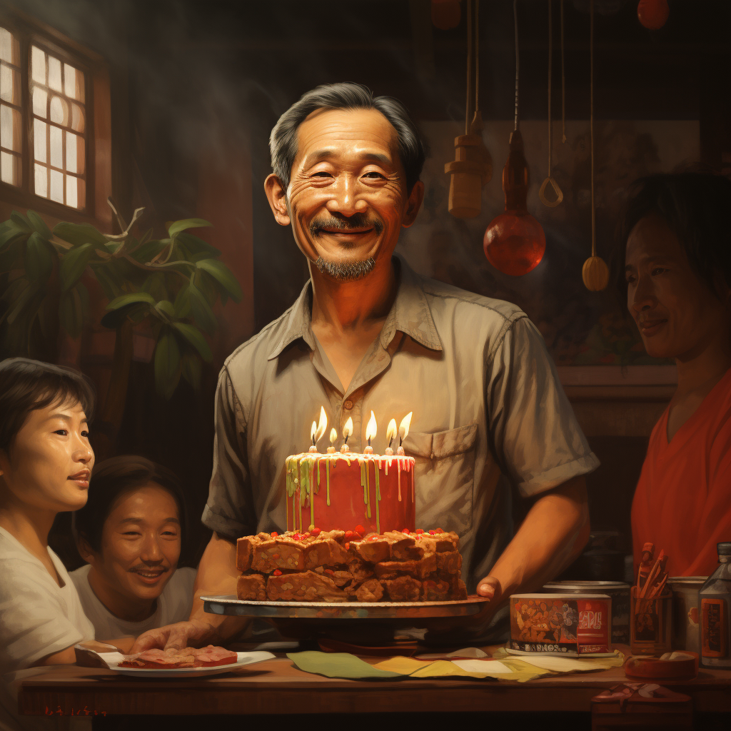 Asian Father's Birthday Celebration in Realistic Style