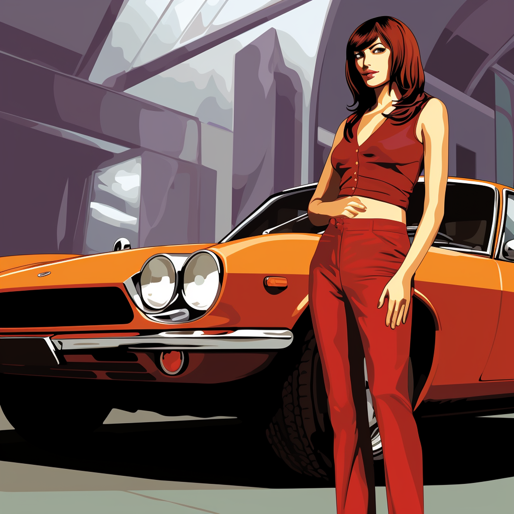 Faye Valentine with 1970 Datsun Z Car