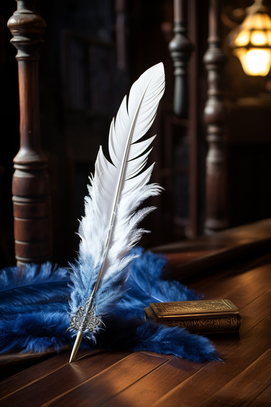 Feather of Avian Flight on Wooden Table