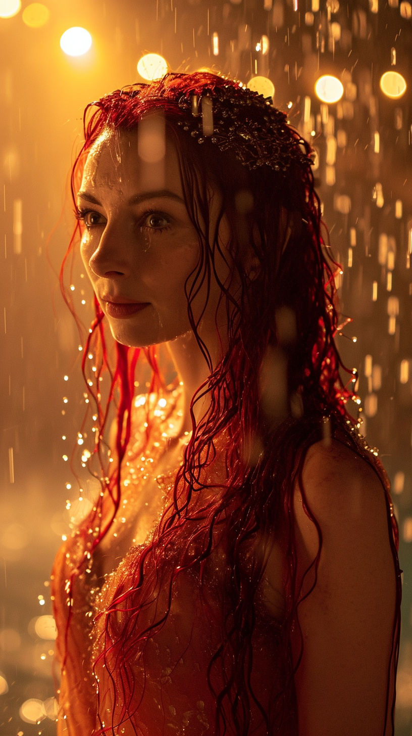 Felicia Day in Soaking Wet Hair and Gown