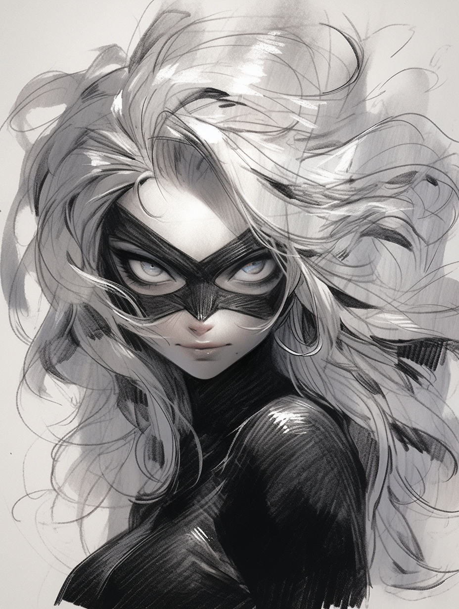 Charcoal drawing of Felicia Hardy as Black Cat