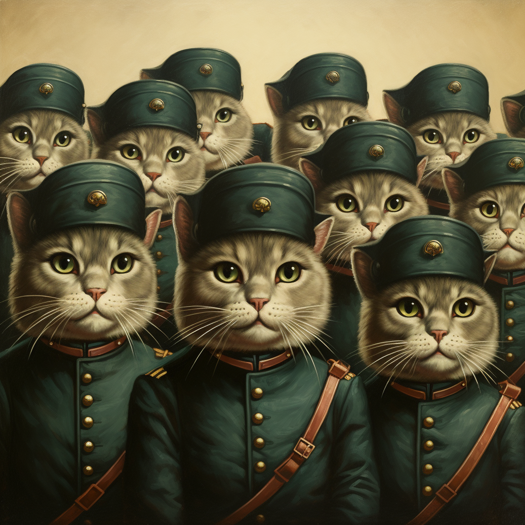 Retro feline army in action