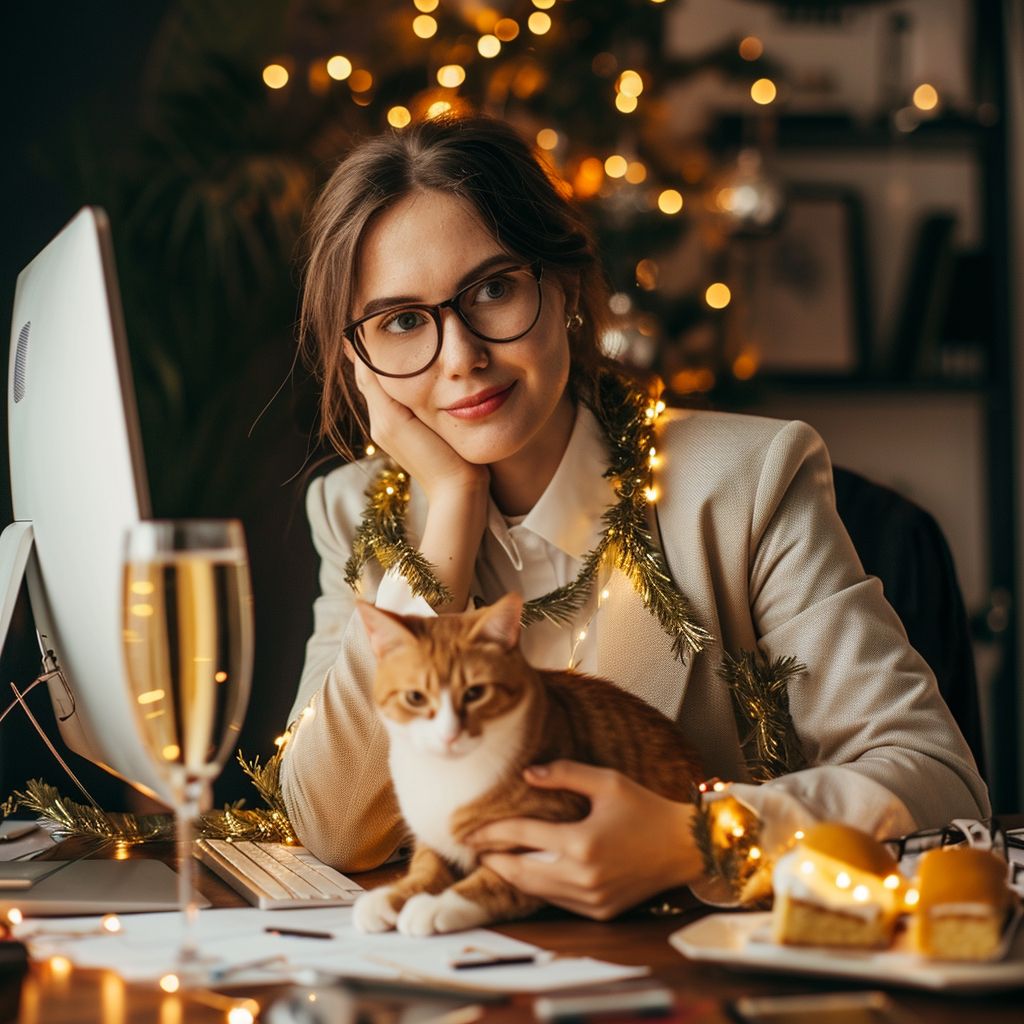 Female accountant celebrating new year in the office