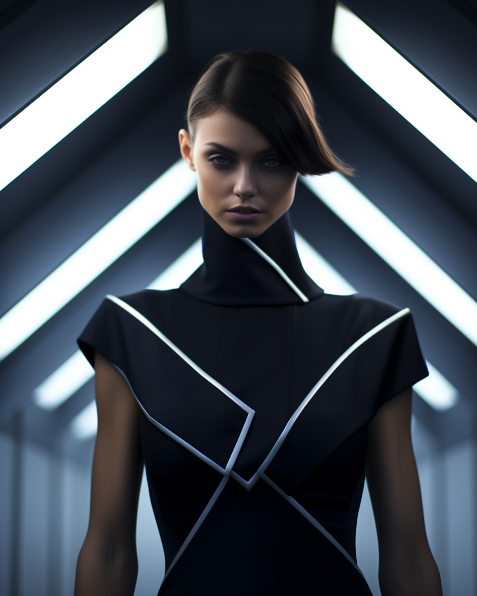 Stylish female alien model in futuristic fashion