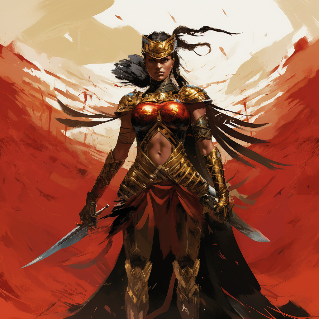 Female Amazonian Warrior in Red Spandex