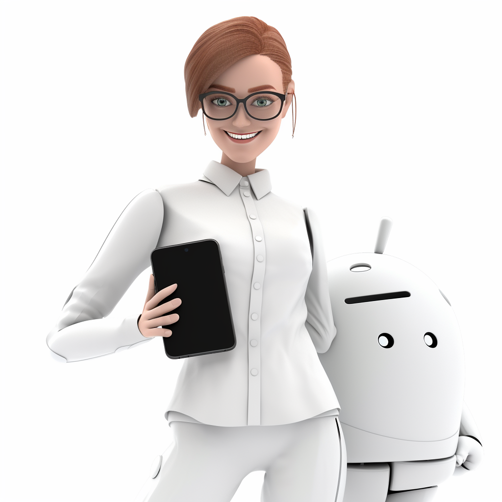 Kind and smiling female android virtual assistant