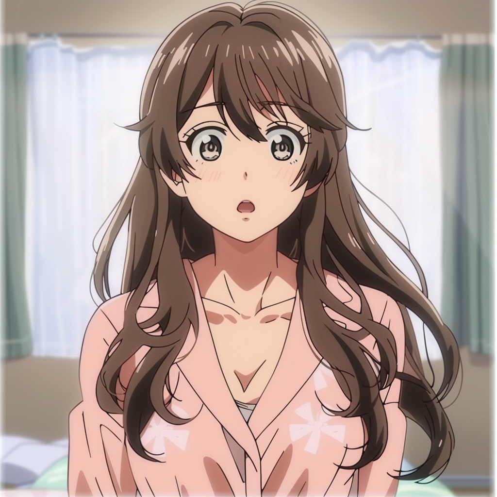 Cute anime girl in pink pajamas