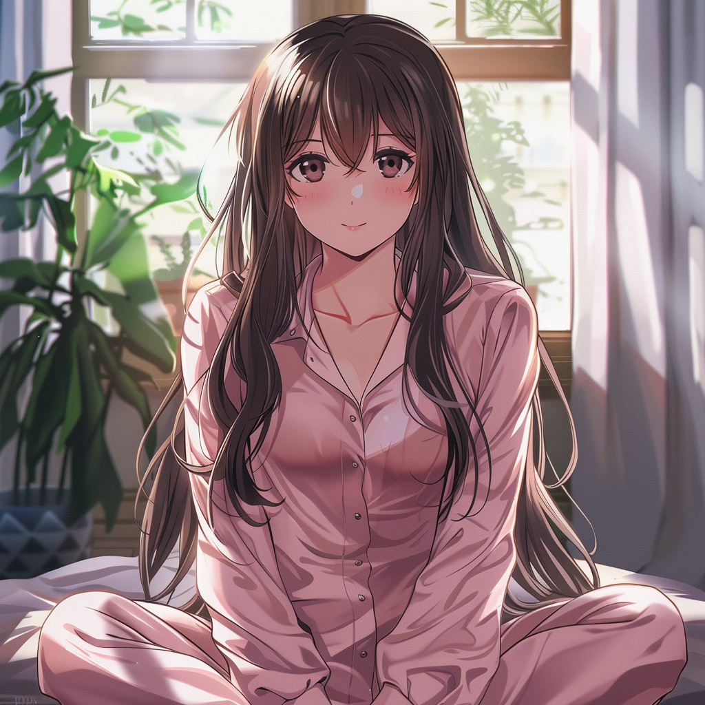 Anime character in pink pajamas