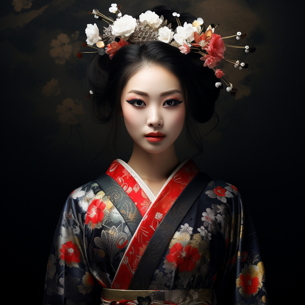 Beautiful Asian woman in kimono with domino mask