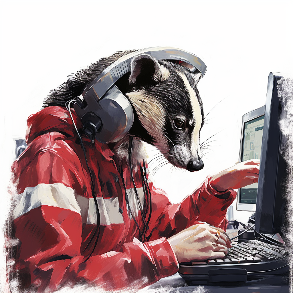 Female badger in call center headset