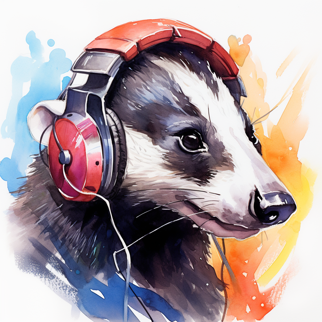 Female badger wearing headset on white background