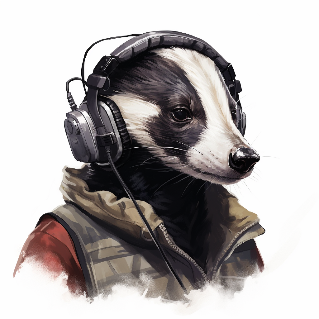 Female badger wearing headset on white background