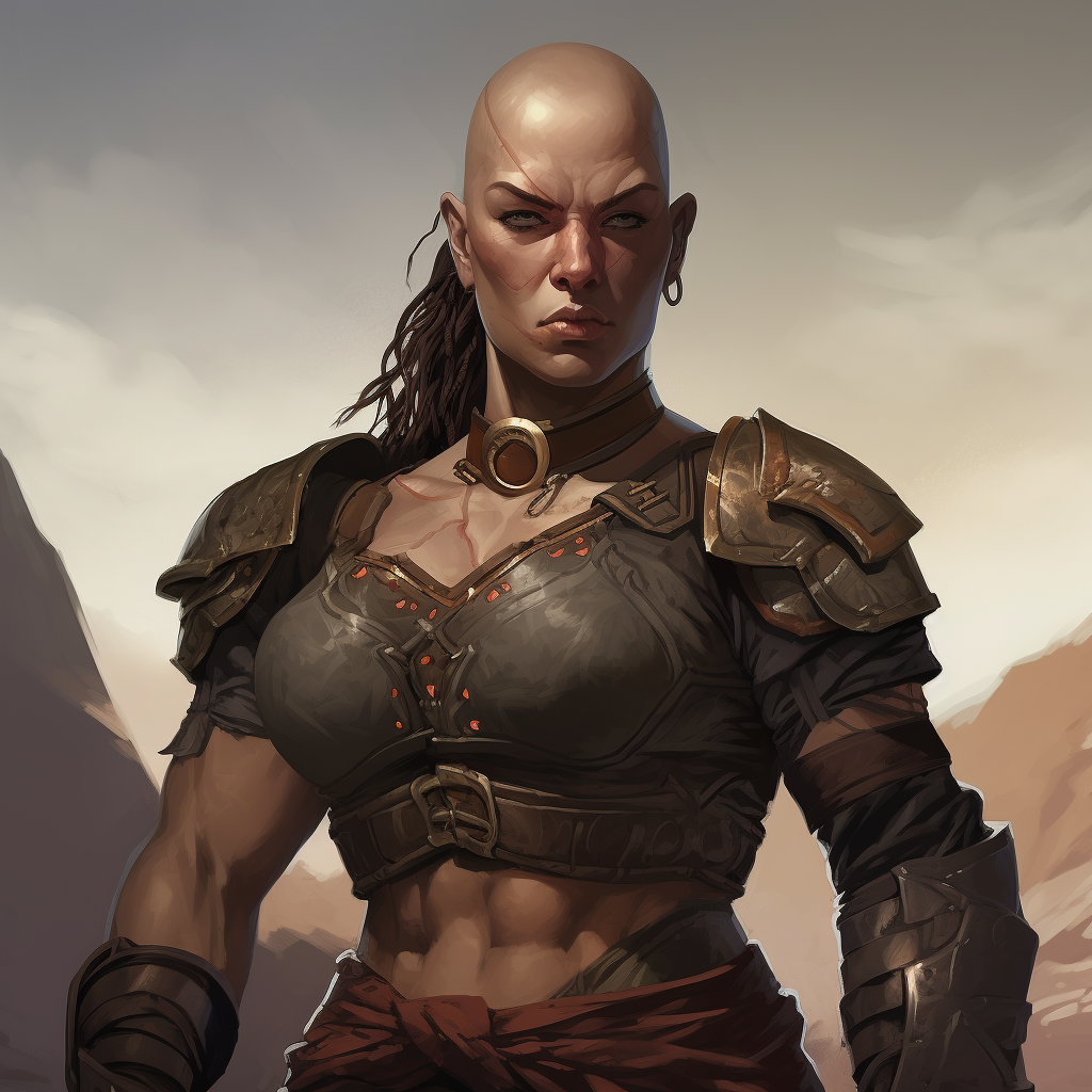 Strong female bald Goliath warrior