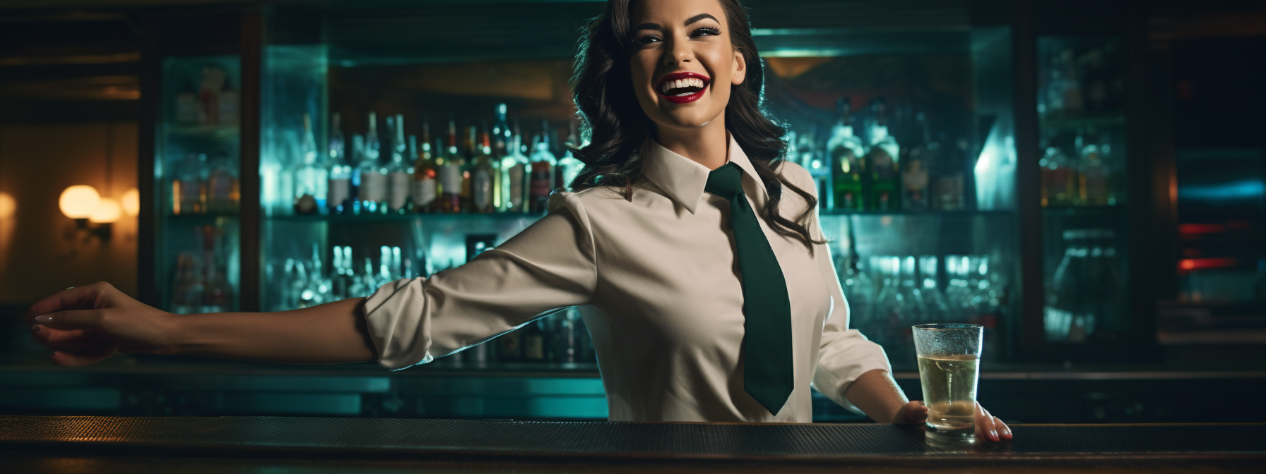 Female bartender shaking cocktail shaker