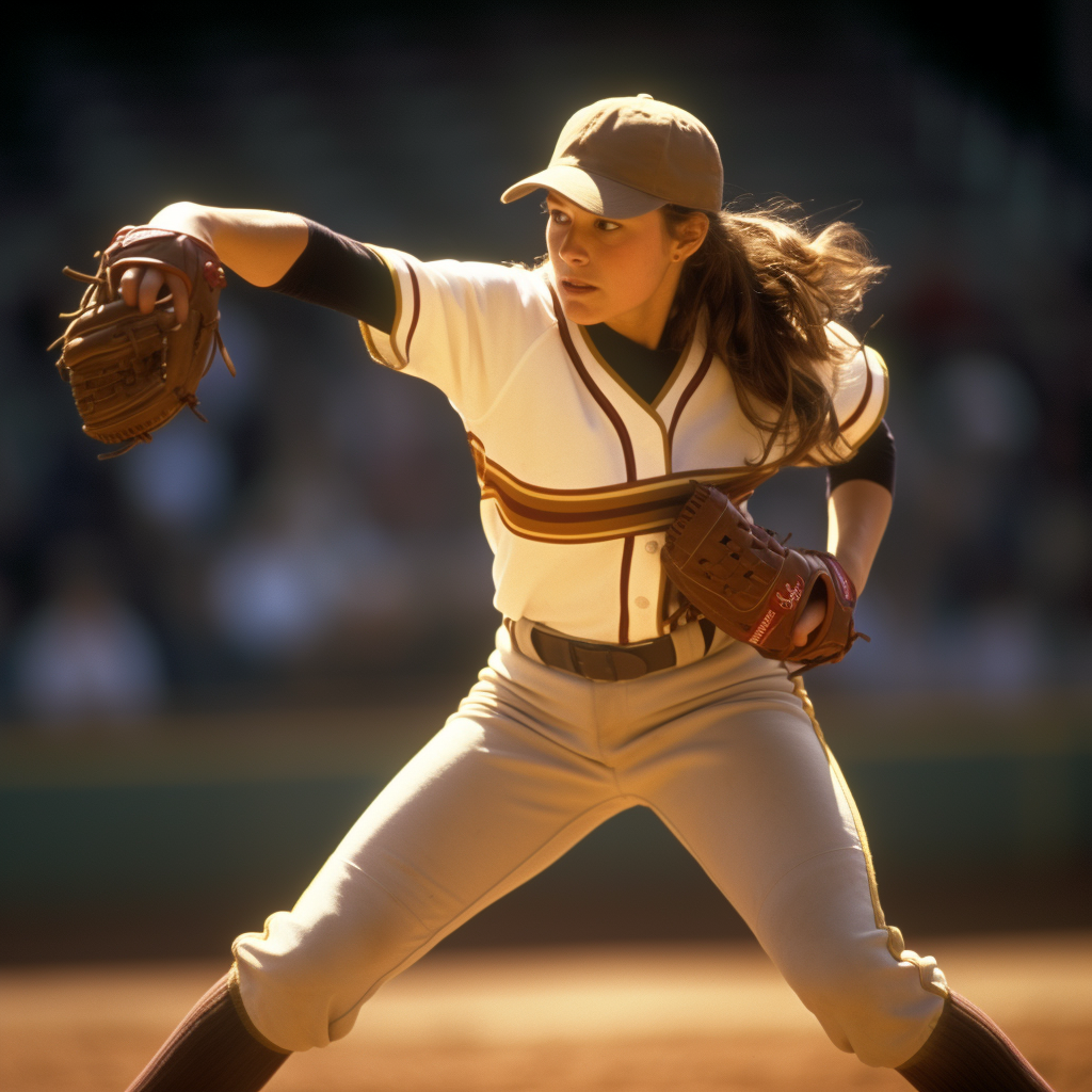 Female baseball player pitching image