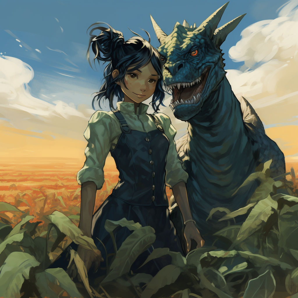 Female black dragon in farmer outfit