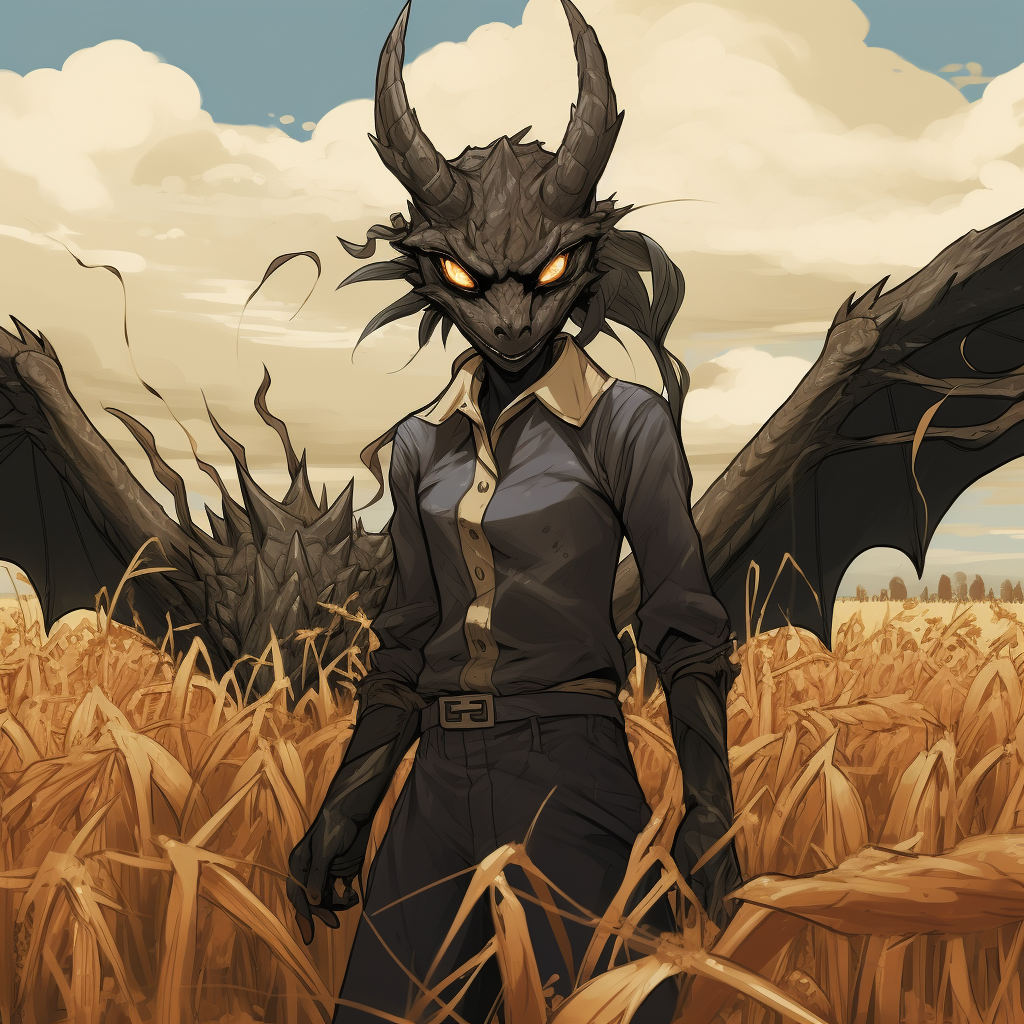 Female black dragon in farmer outfit