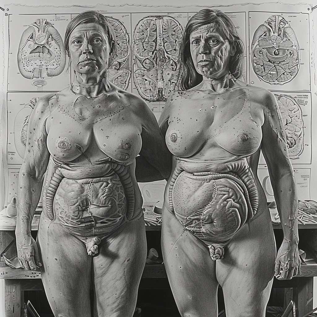 Female bodies with womb heads portrait