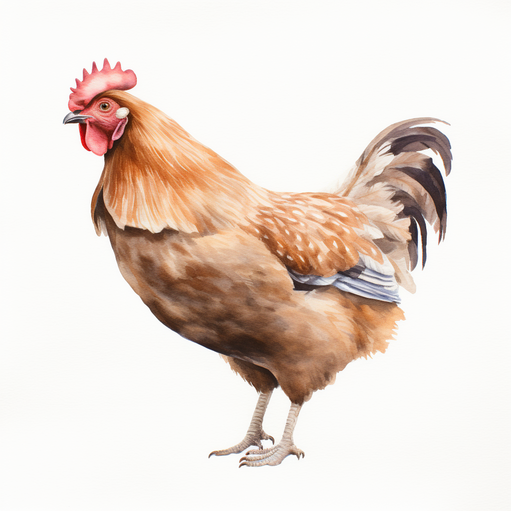 Watercolor Painting of Female Buff Cochin Chicken