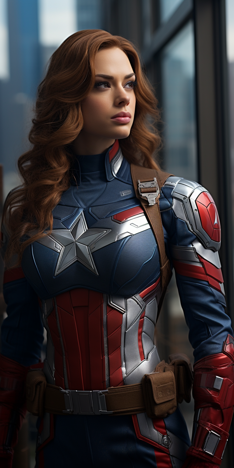 Female Captain America with American Flag