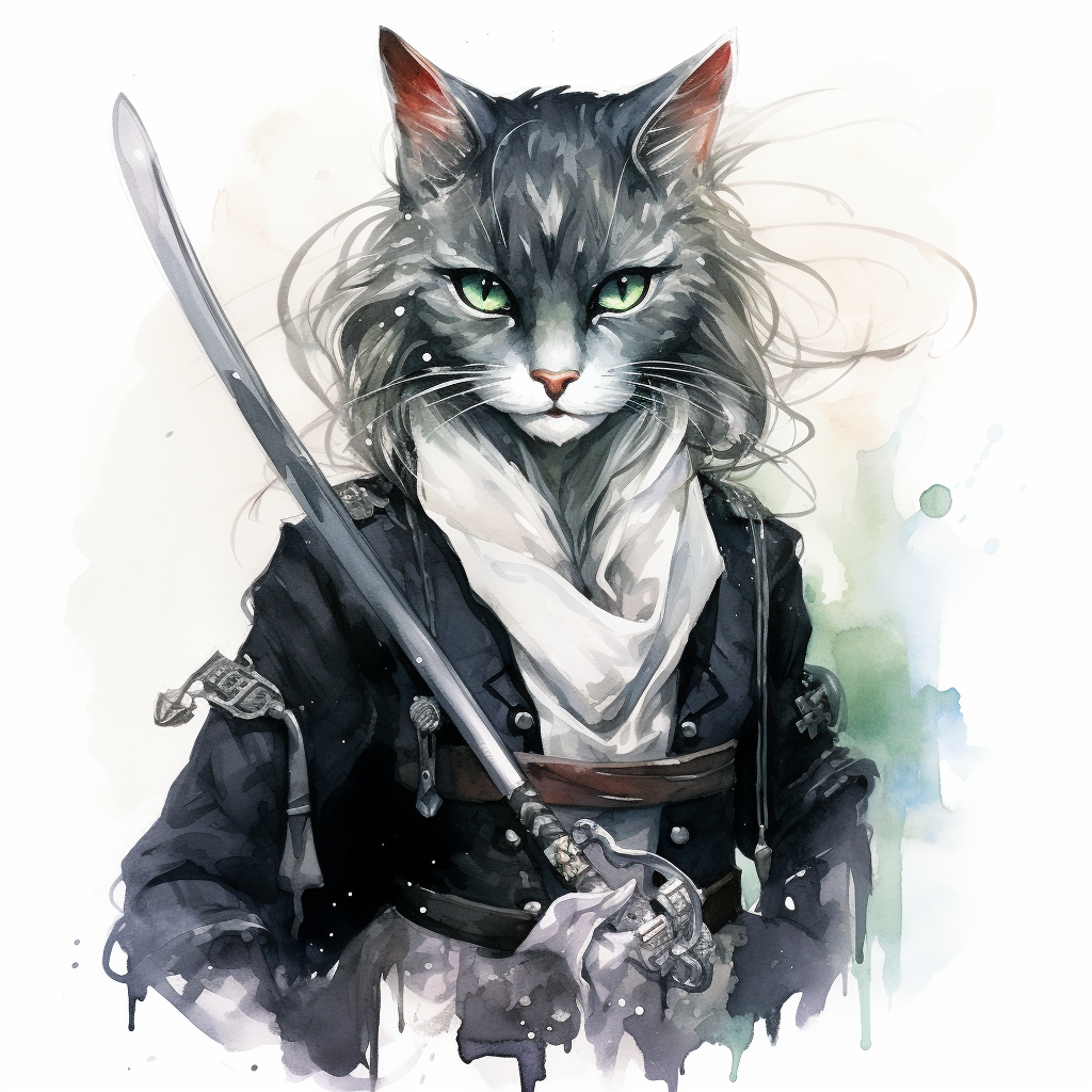 Mysterious catfolk rogue wielding rapier