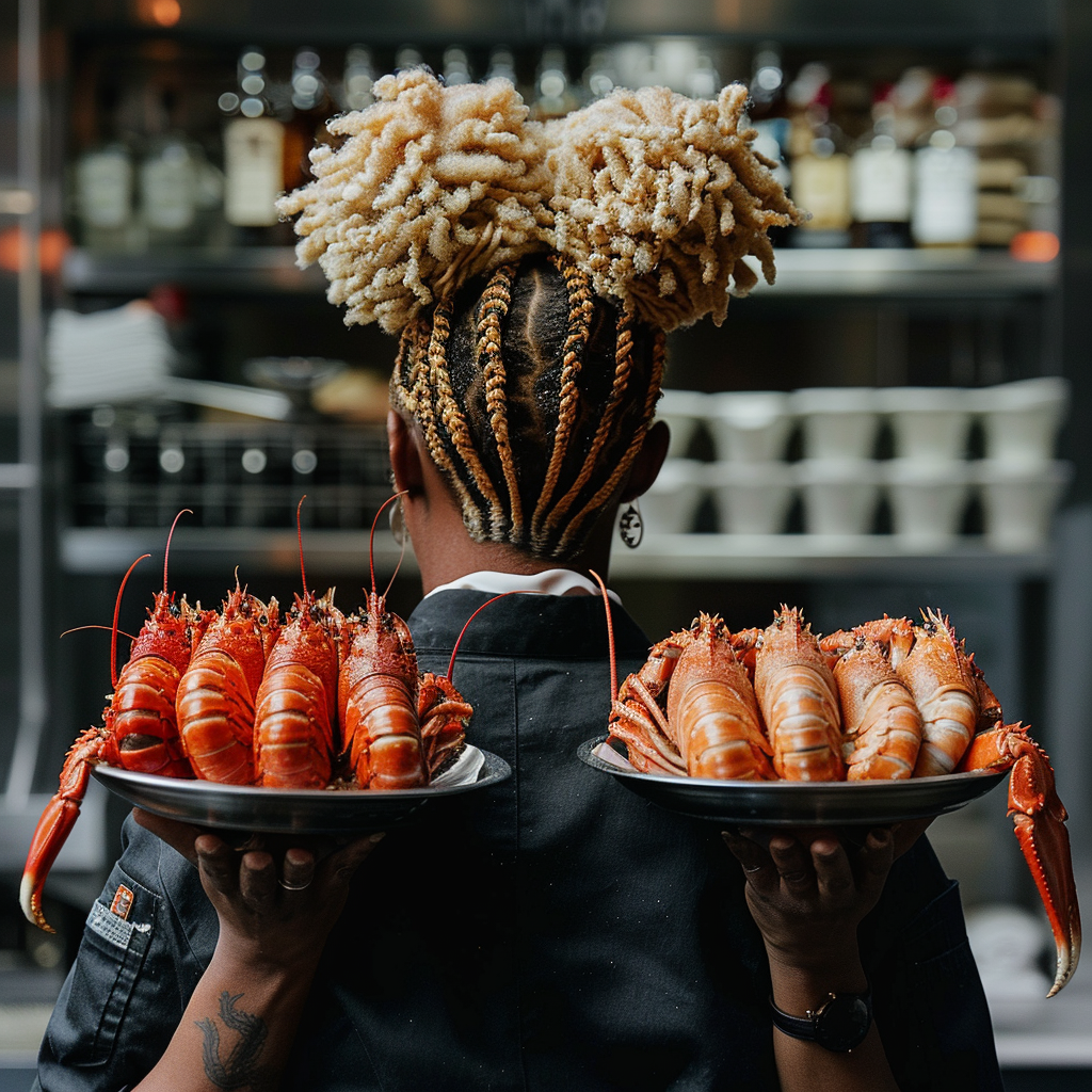 Female Chef Curly Hair Plates