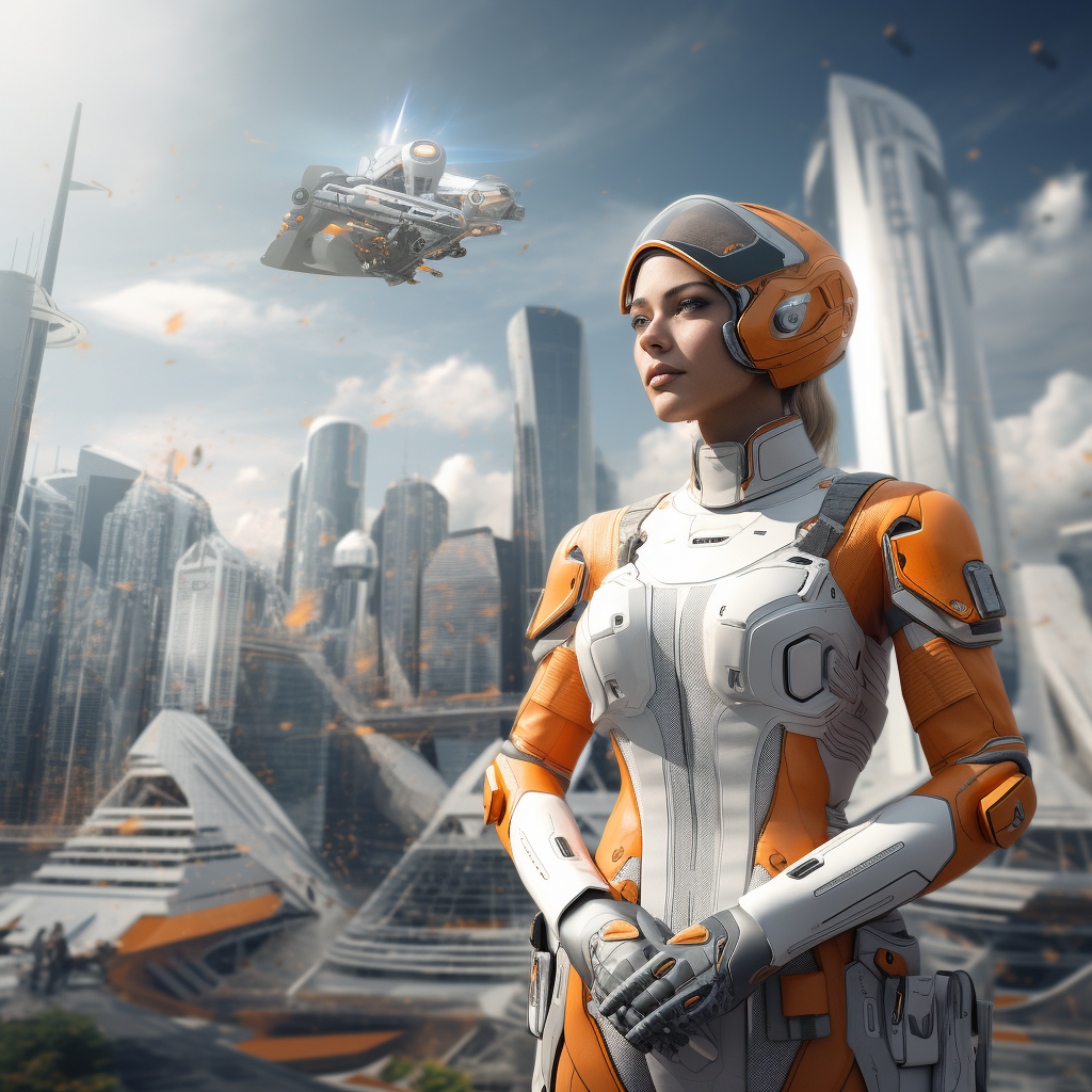 Female Doctor Astronaut in Futuristic Space Suit