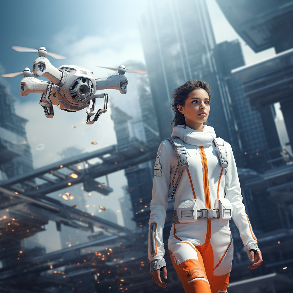 Female Doctor Astronaut in Urban Warzone