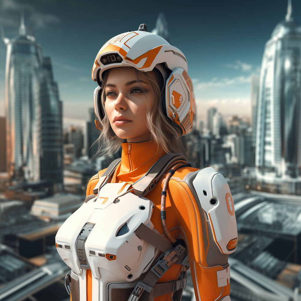 Female Doctor Astronaut in Urban Warzone