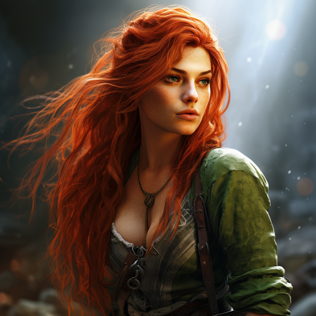 Female dwarf with red hair and green clothes