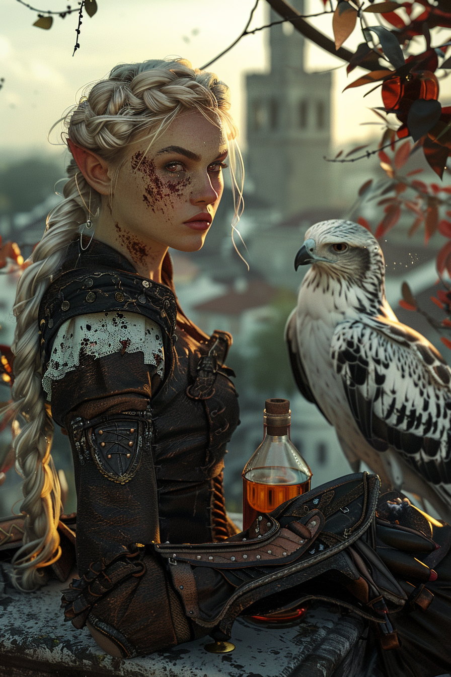 Beautiful Female Elf with White Hawk