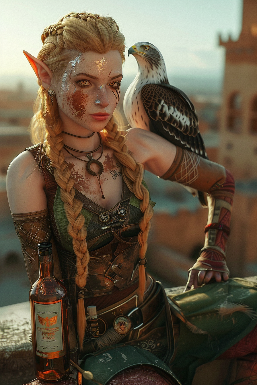 Stunning female elf with hawk