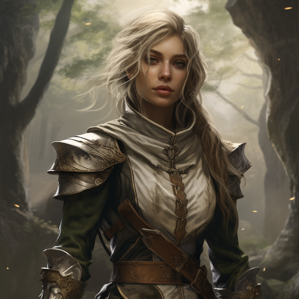 Brave female elf veteran in a fantasy setting