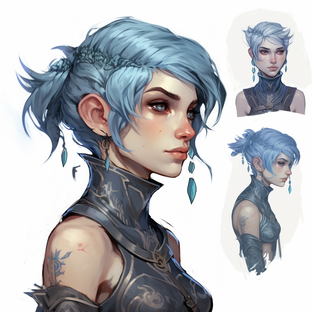 Female elf warlock with blue hair