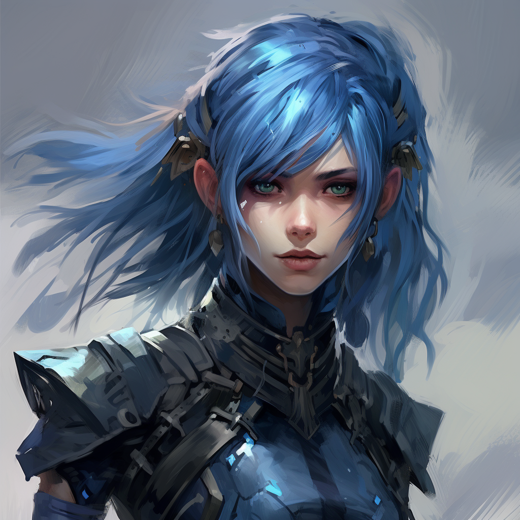 Female Elf Warrior with Blue Hair